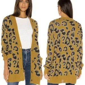 J.O.A. Oversized Knit Leopard Cardigan Sweater Size Small Animal Print